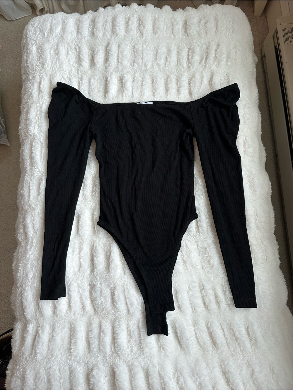 Princess Polly Black Off-Shoulder Long Sleeve Bodysuit Size 2